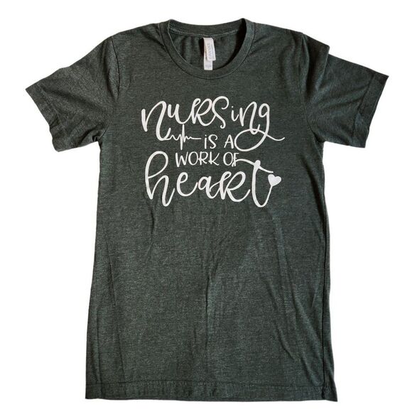 Bella Canvas gray white nursing is a work of heart short sleeve t shirt sz S - Picture 1 of 11